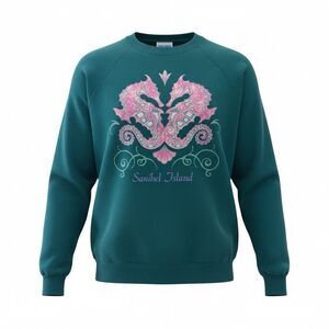 Vintage hanes Sanibel Island Graphic Print Teal coastal grandma Sweatshirt L